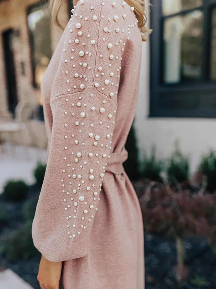 Women's Pearl Embellished Sweater Dress