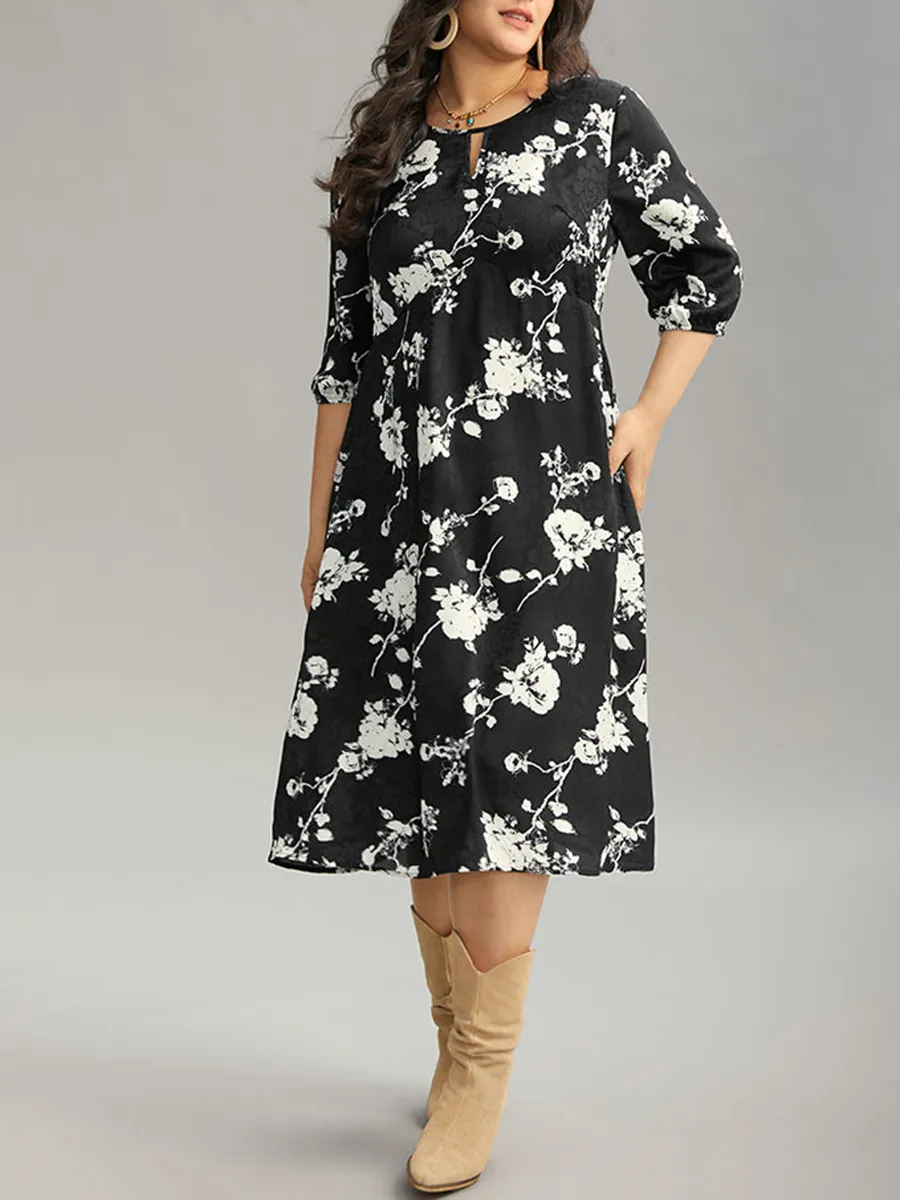 Elegant floral patchwork plus-size women's dress