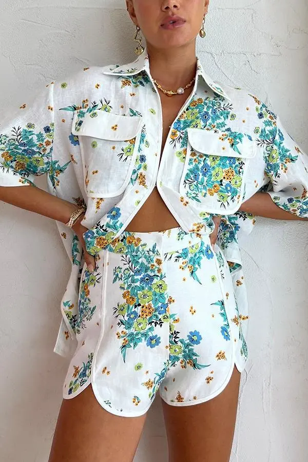Fashion Floral Shirt Shorts Casual Two-piece Set