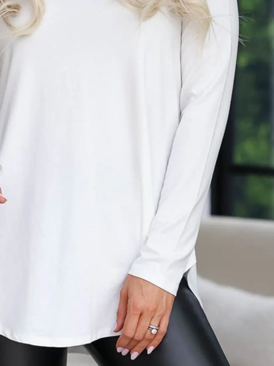 White curved hem long sleeved top