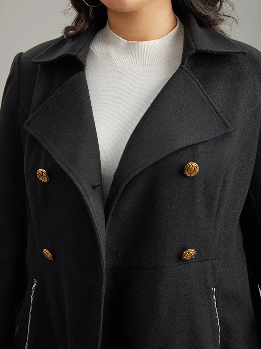 Black tweed coat with waist lapel for women