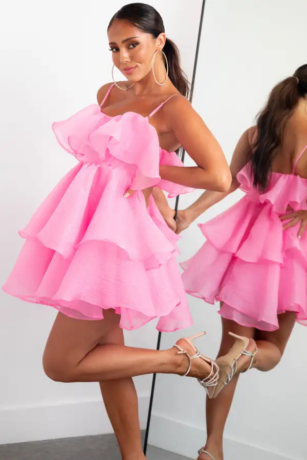Baby Pink Ruffle Layered Sleeveless Mini Dress