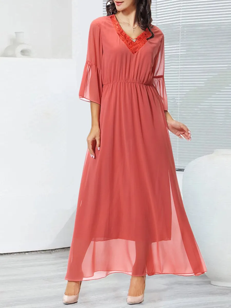 Lace patchwork chiffon elegant dress