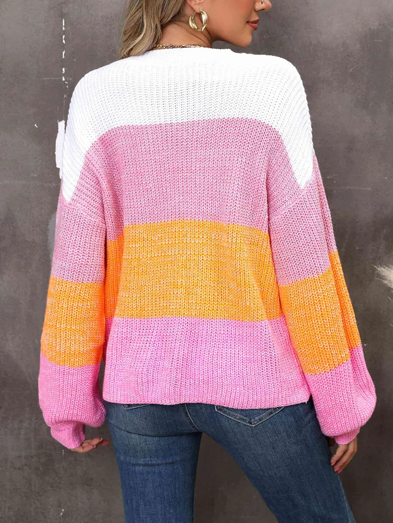 Ribbed Color Block Long Sleeve Sweater