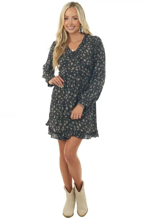Black and Cream Ditsy Floral Babydoll Dress