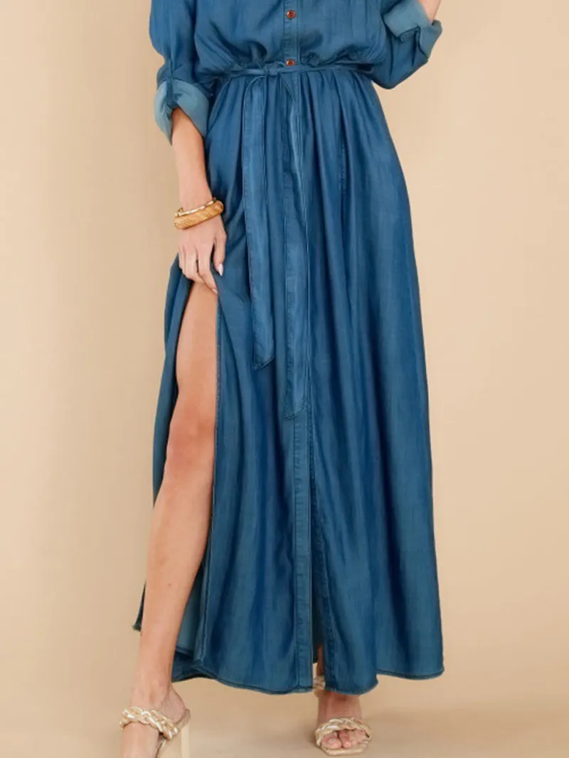Women's Style Sexy Slit Long Sleeve Maxi Dress