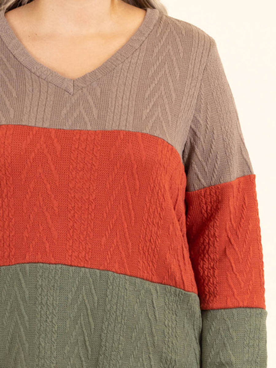 Multi color patchwork jacquard loose knit sweater