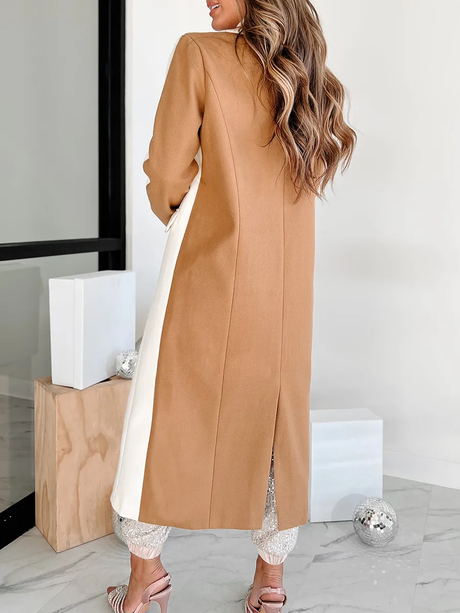 Long sleeve lapel color matching coat