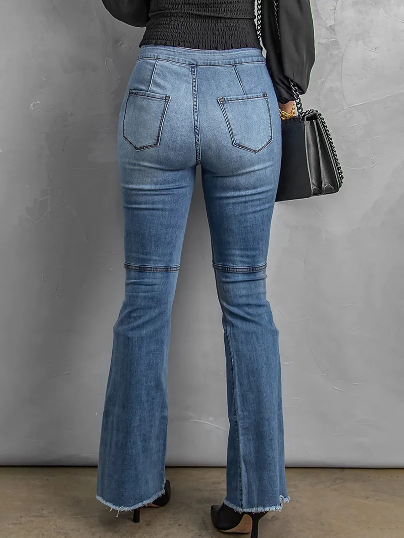 Solid color classic ripped knee jeans