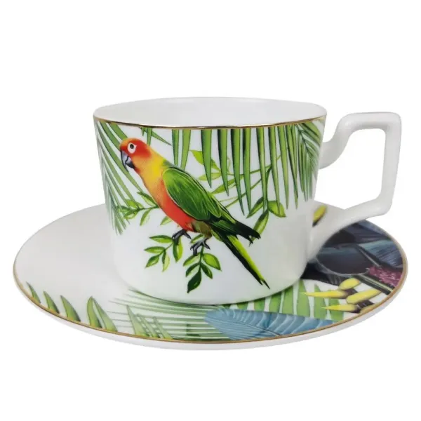 4 Piece Parrot Ceramic Tableware Coffee Set