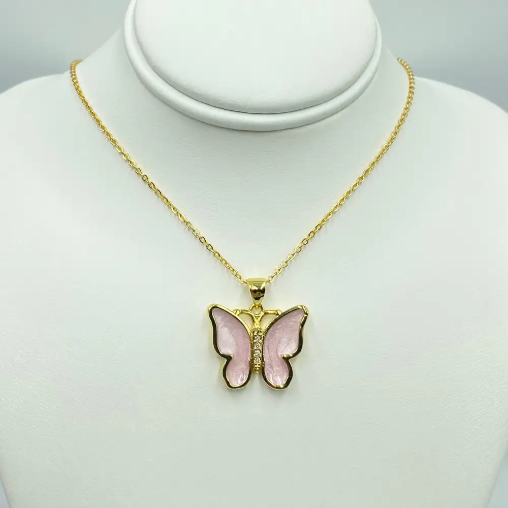 Pink & White butterfly Necklace 010