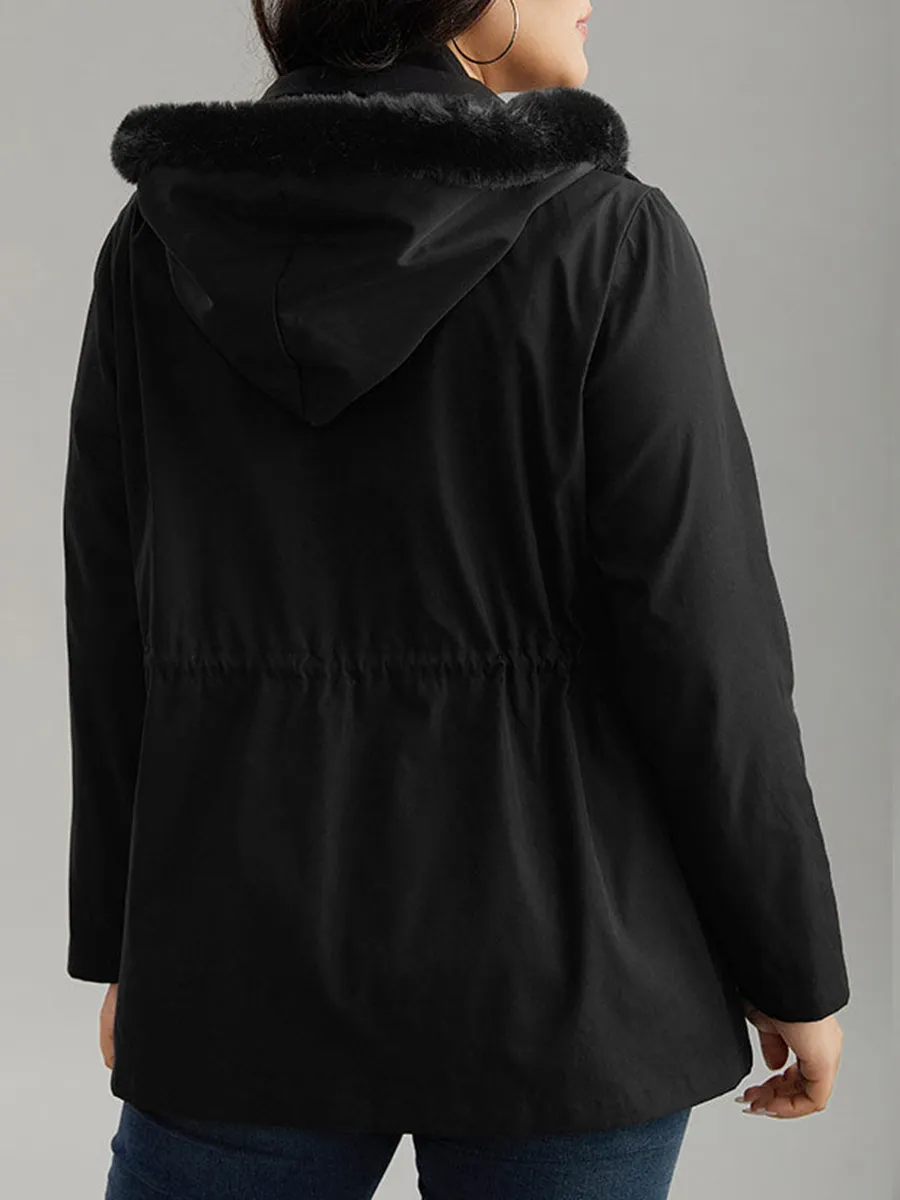 Black elegant waist drawstring jacket