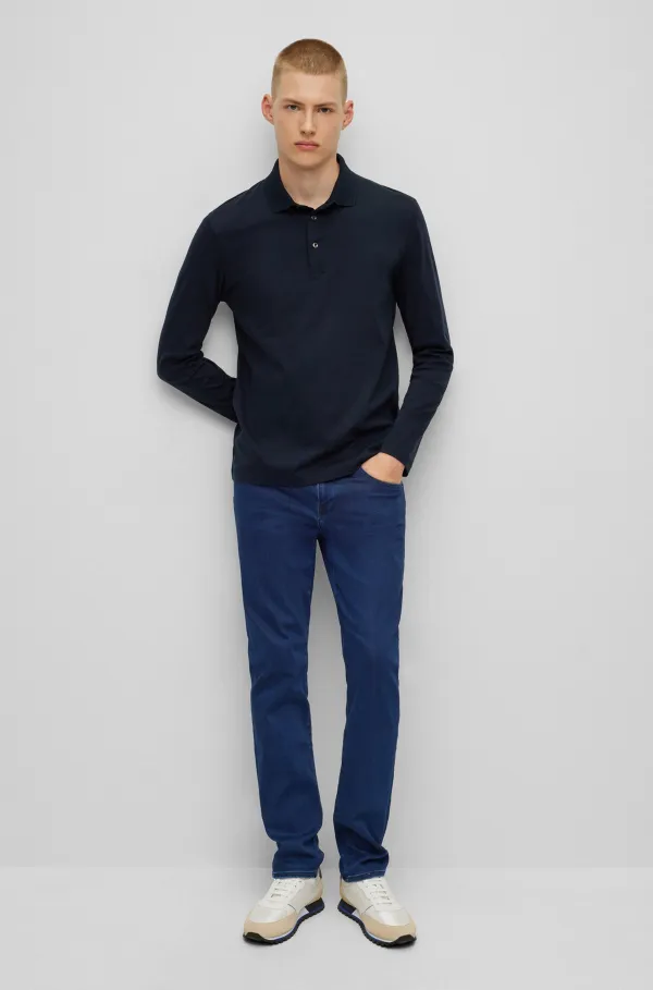 Slim-fit jeans in blue satin-touch denim