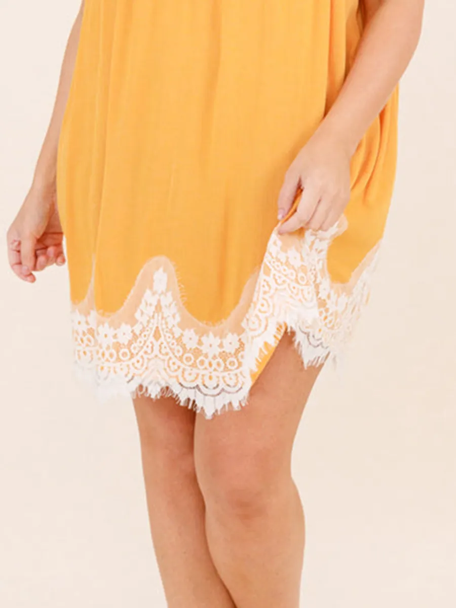 Yellow patchwork lace fabric dress