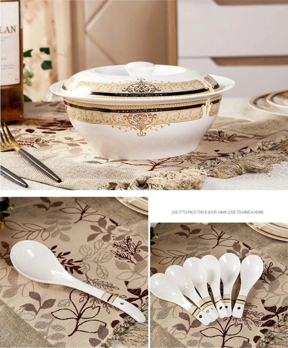 60 Piece Porcelain Dinnerware Set, Plate and Bowl Set, European-Style Elegant Tableware Set, Jingdezhen Bone China Dish Set, Service for 8-10