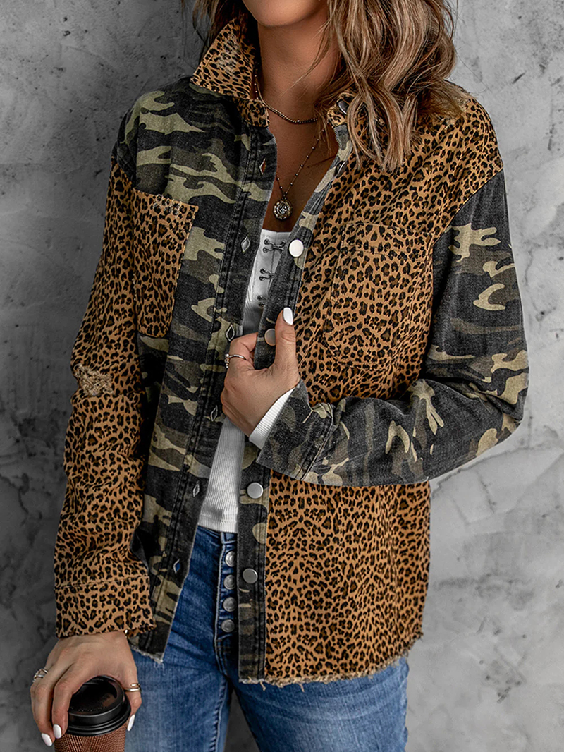Casual leopard print patchwork camouflage jacket