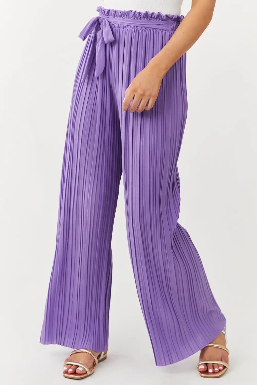 Avery Deep Lavender Pleated Wide Leg Pants