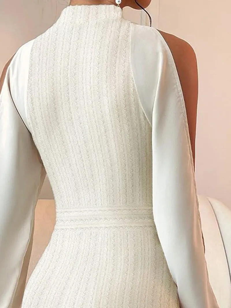 Fashionable patchwork off-shoulder knitted dress