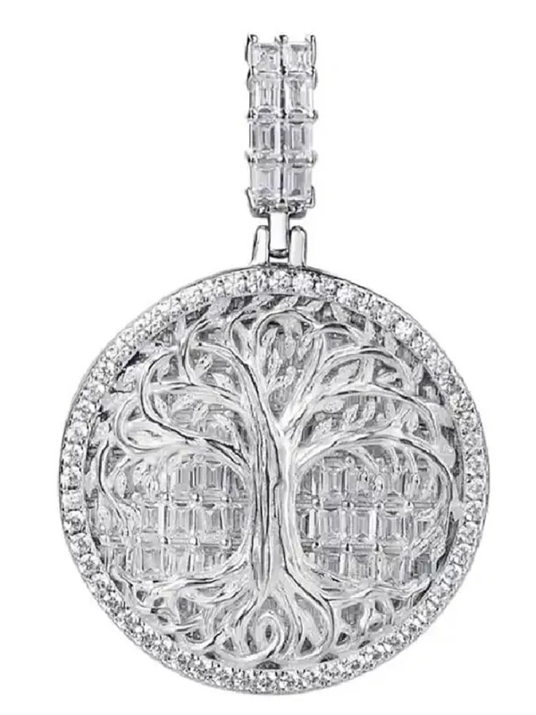 Iced Tree of Life Baguette Cut Pendant