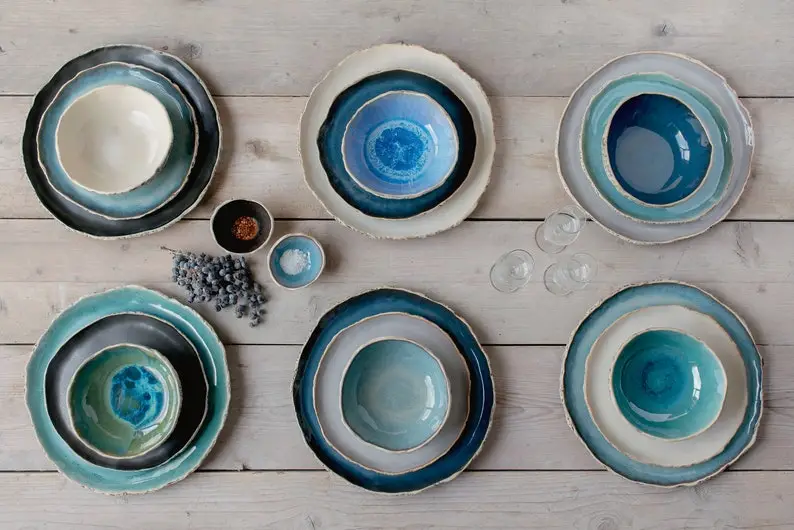 6 person handmade organic dinnerware Large ceramics dinner set Stoneware dinnerware set Pottery plates 18 Pieces