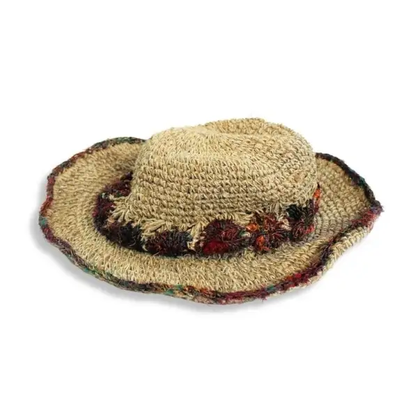 Sun Hat With Sari Silk Brim Detail
