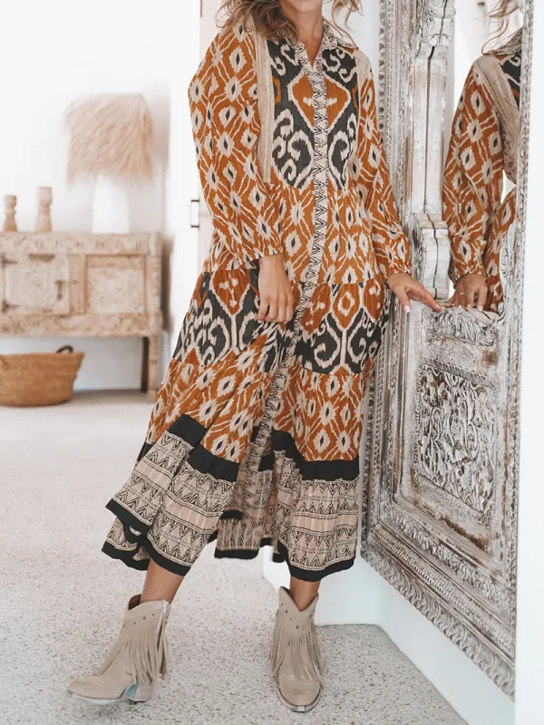long-sleeved ethnic dress