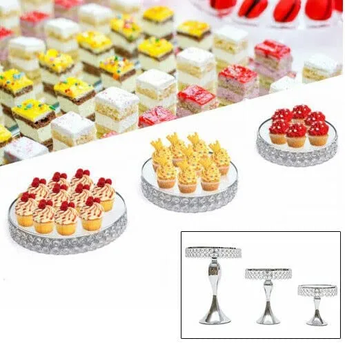 TFCFL 11 PCS Silver Cake Stand Set Crystal Cupcake Dessert Plate Display Tower Mirror Cake Holder Cupcake Stands for Wedding Afternoon Tea Birthday Party