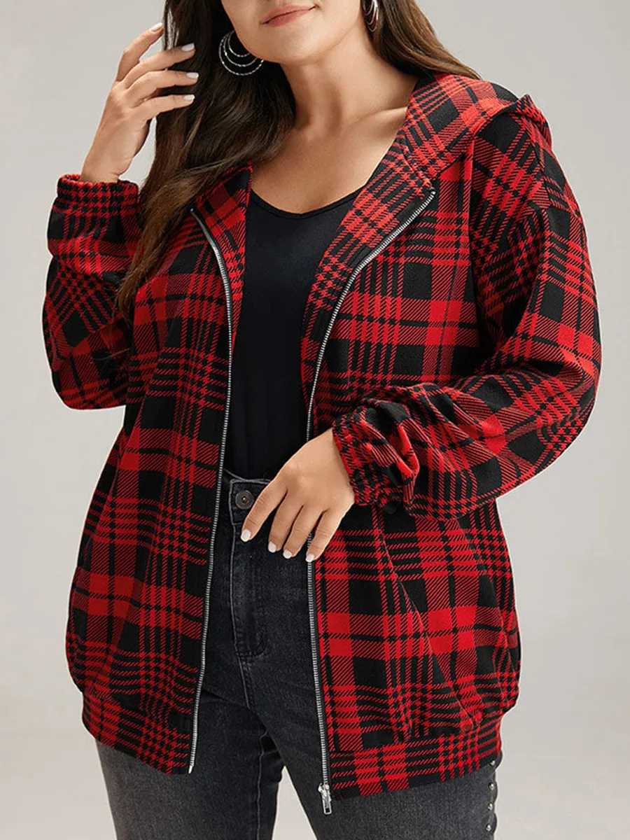 Red plaid hooded coat