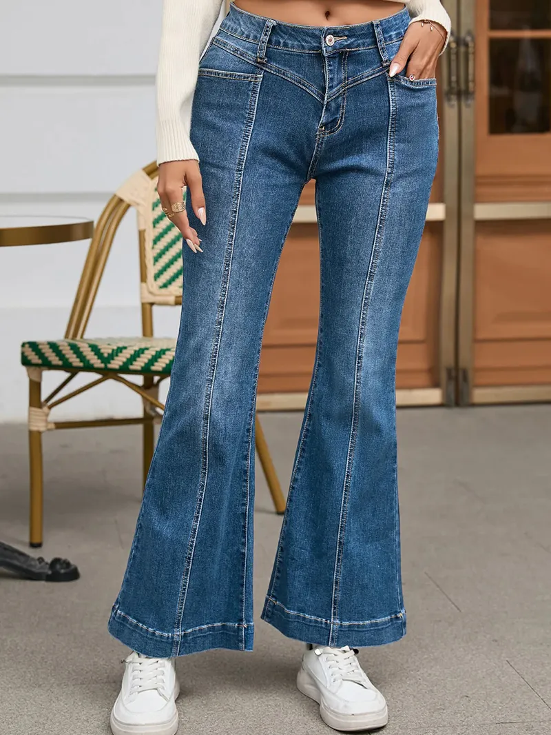 Casual classic solid color flared jeans