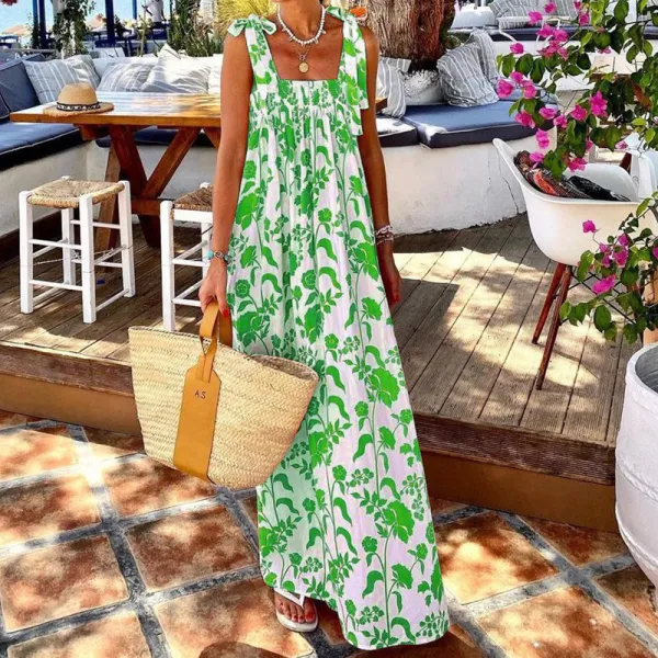 Summer Resort Style Printed Sling Dress