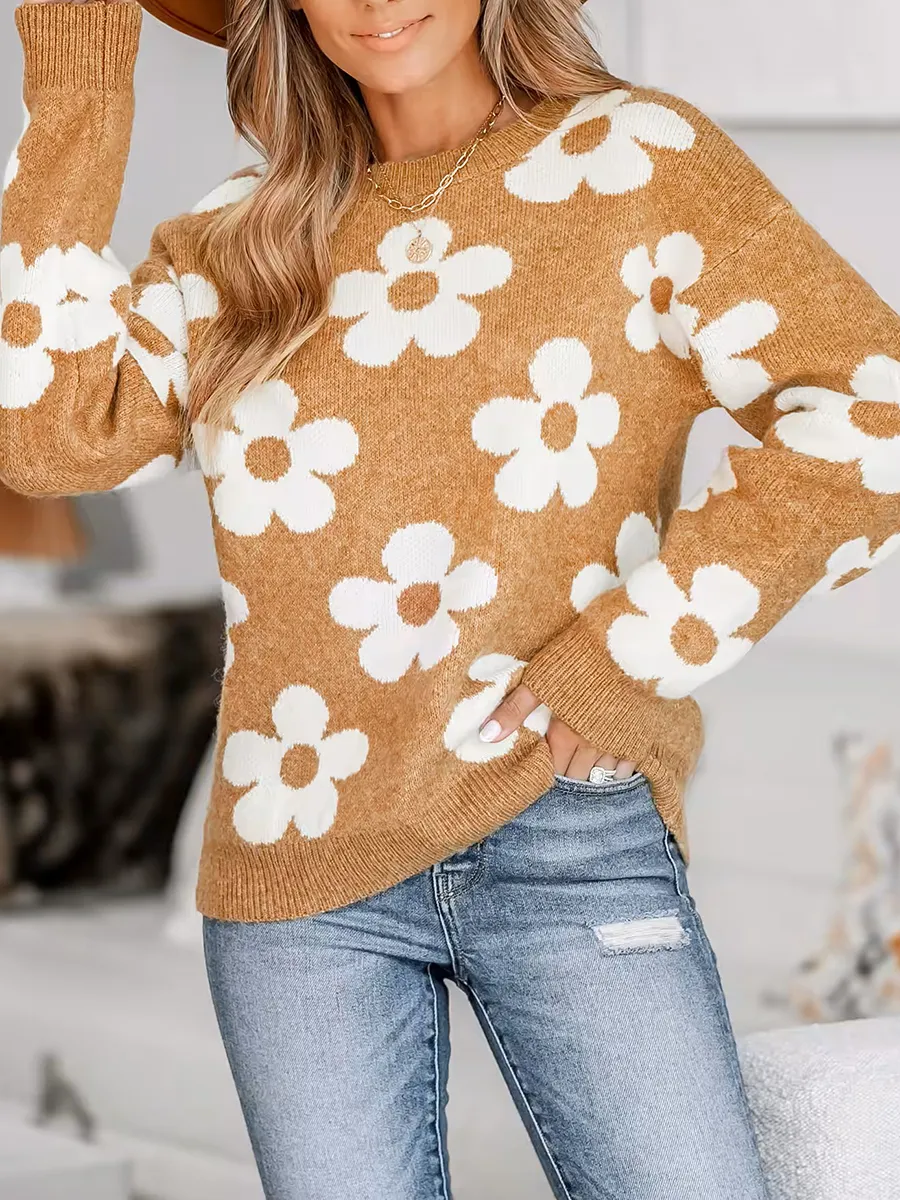 Floral drop sleeve sweater