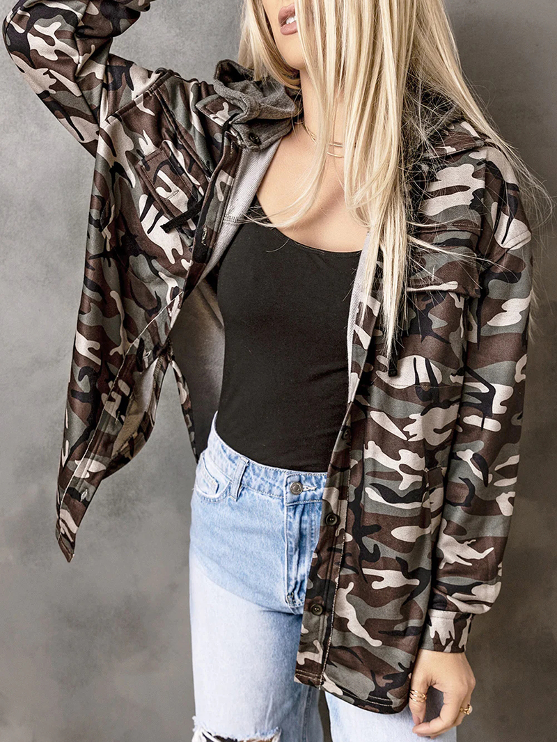 Women's Casual Camouflage Hooded Jacket