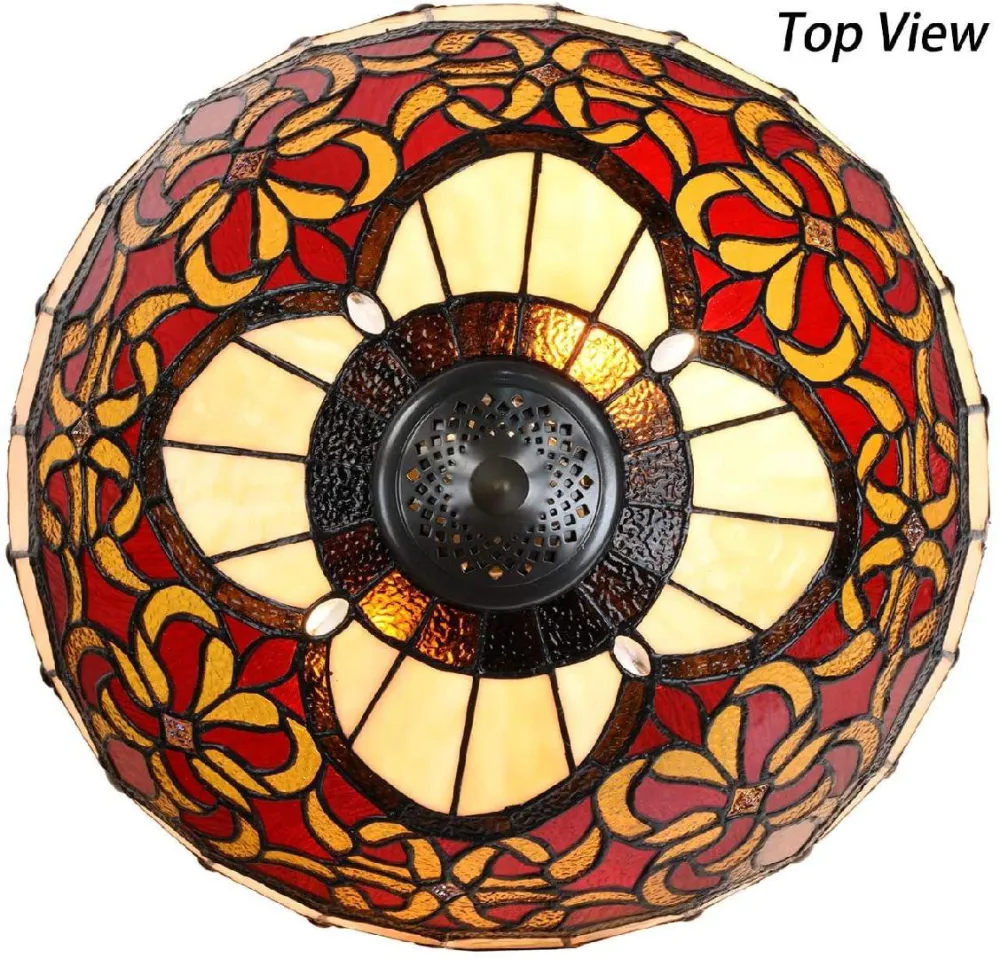 L10802 Baroque Tiffany Style Stained Glass Table Lamp Lighted Base 25 Inches Tall, Red