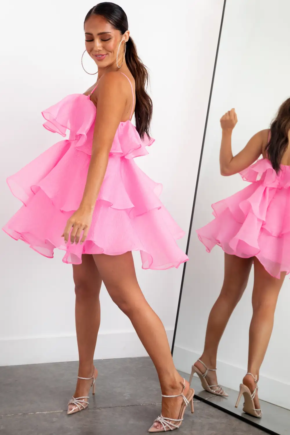 Baby Pink Ruffle Layered Sleeveless Mini Dress