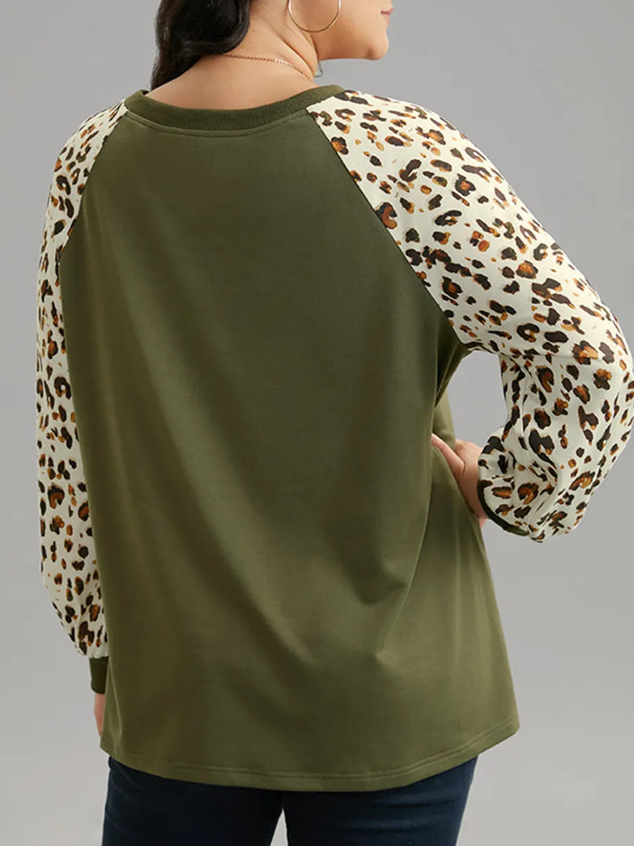 Leopard print patchwork T-shirt with shoulder sleeves