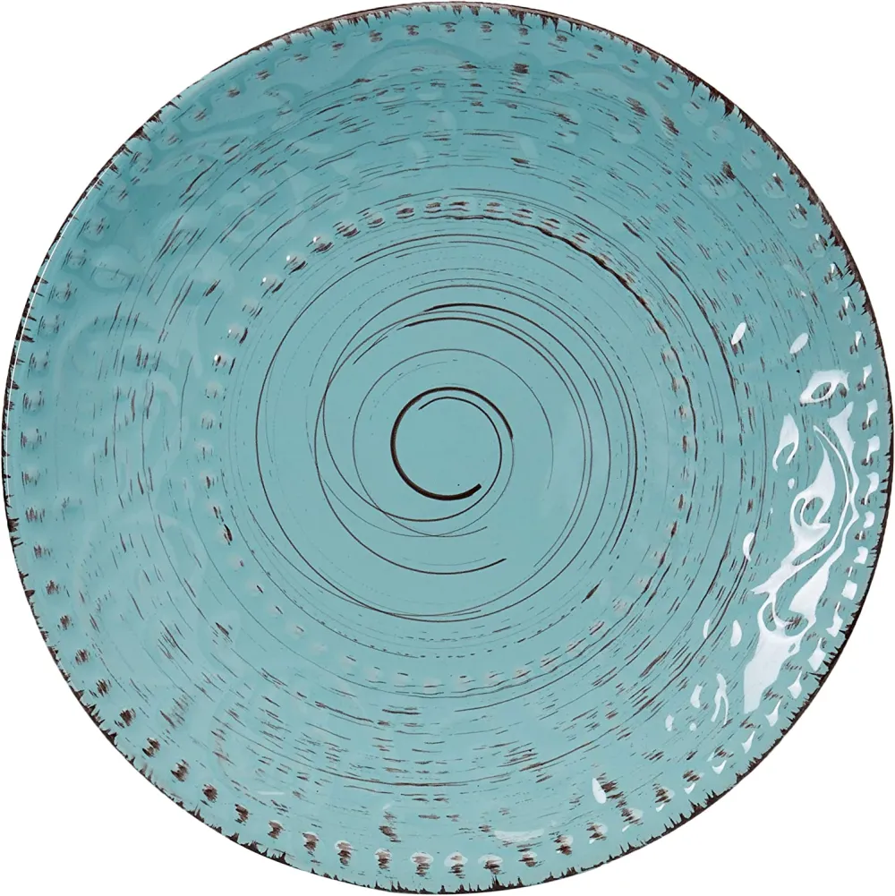 Elama Embossed Stoneware Ocean Dinnerware Dish Set, 16 Piece, Turquoise