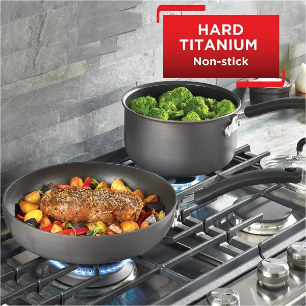 Ultimate Hard Anodized Nonstick Cookware Set 12 Piece Pots and Pans, Dishwasher Safe Grey
