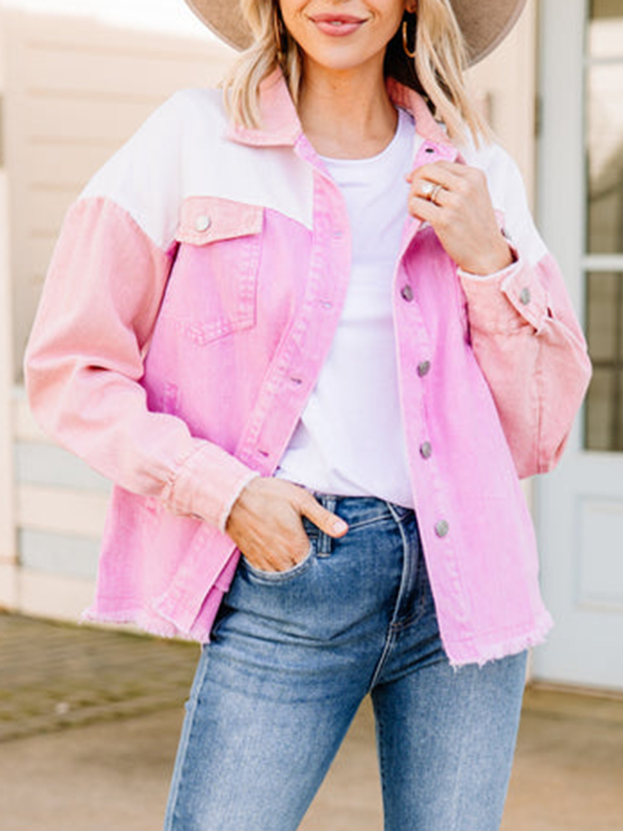 Pink Colorblock Denim Jacket