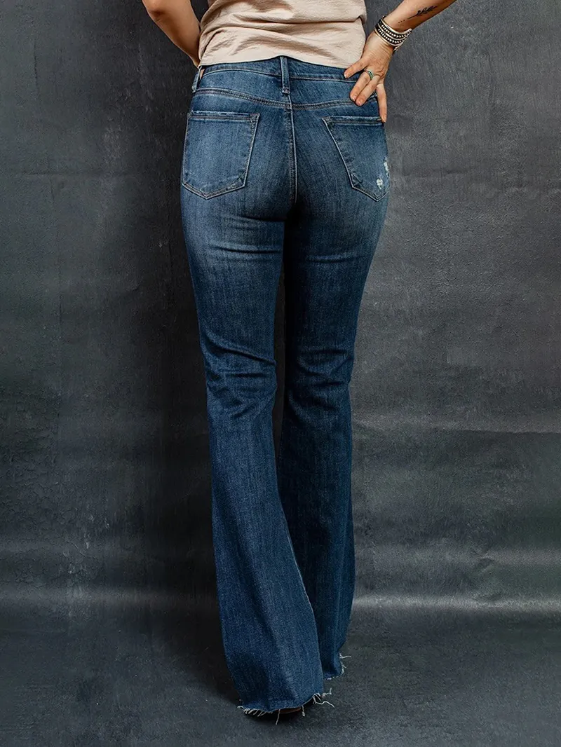 Women's vintage ripped solid color jeans